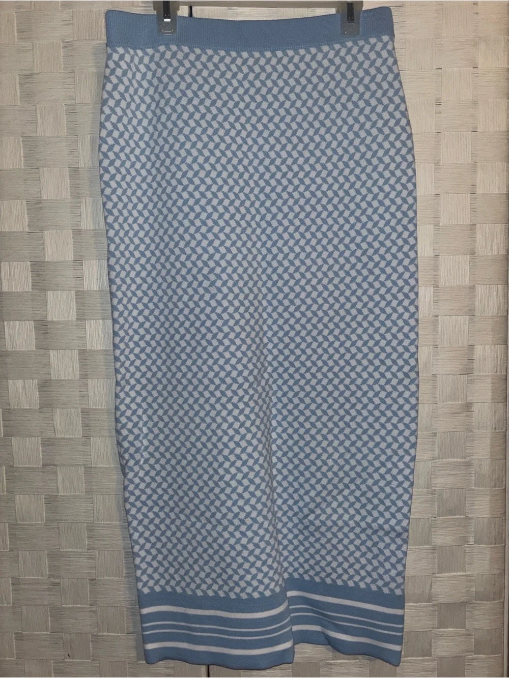 Michael Kors Light Blue & White Patterned Knit Midi Skirt